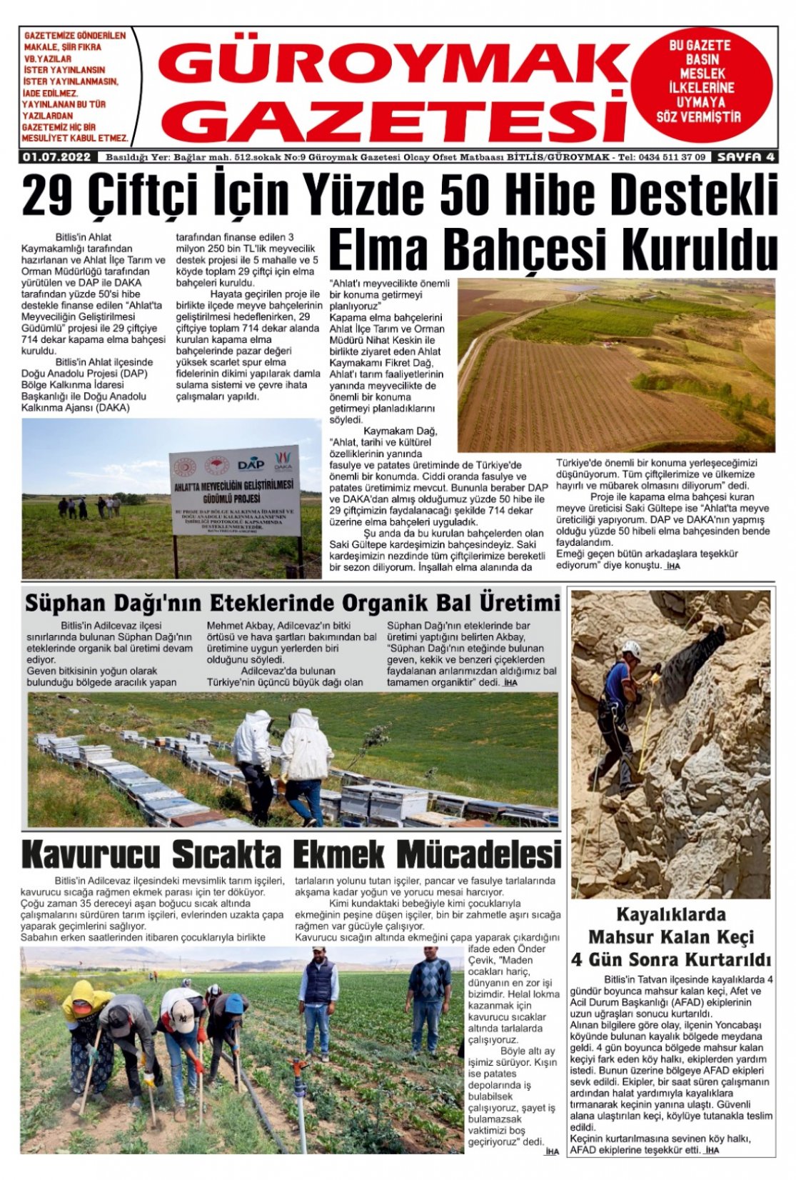 Güroymak Gazetesi  Sayılı Gazete Küpürü