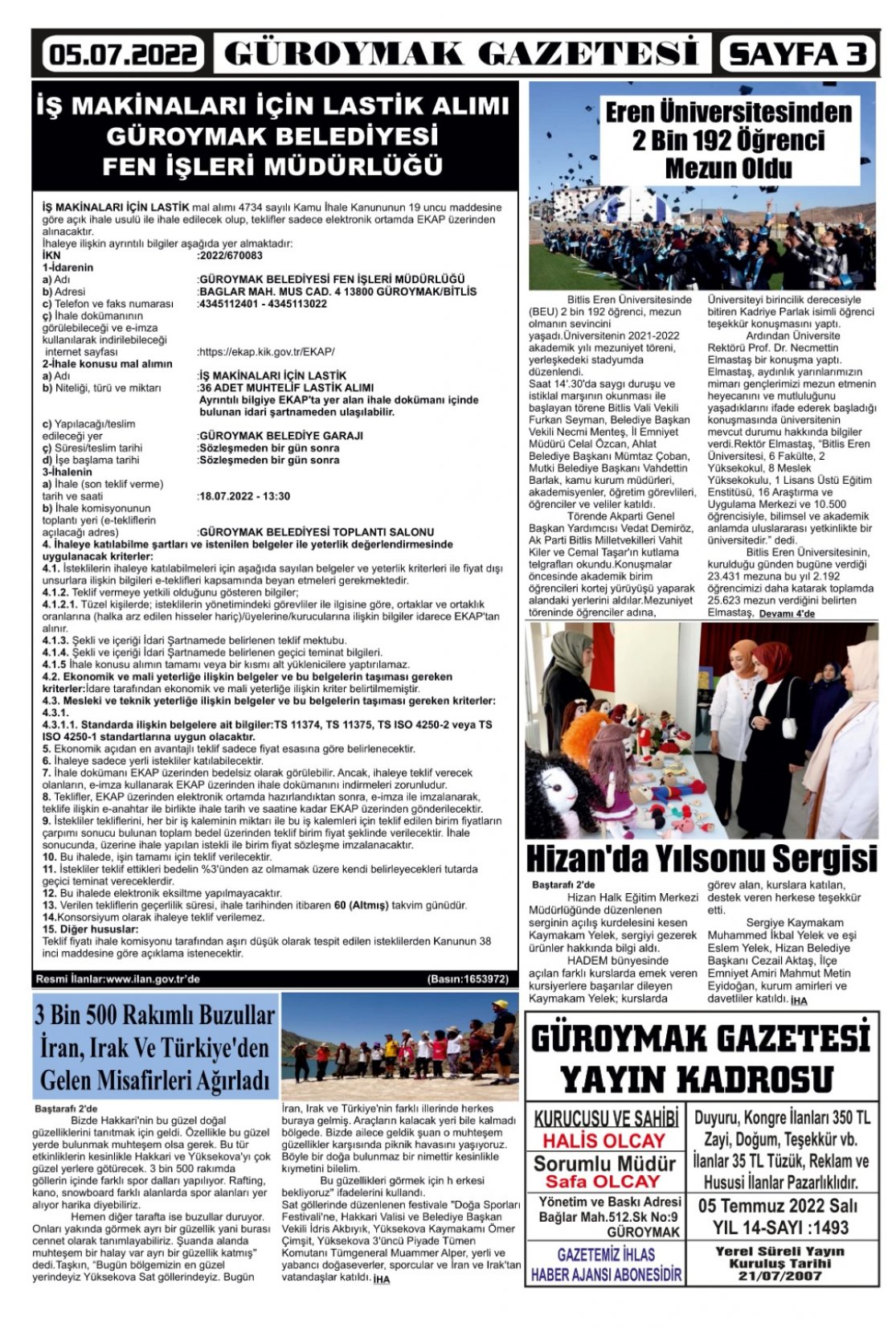 Güroymak Gazetesi  Sayılı Gazete Küpürü