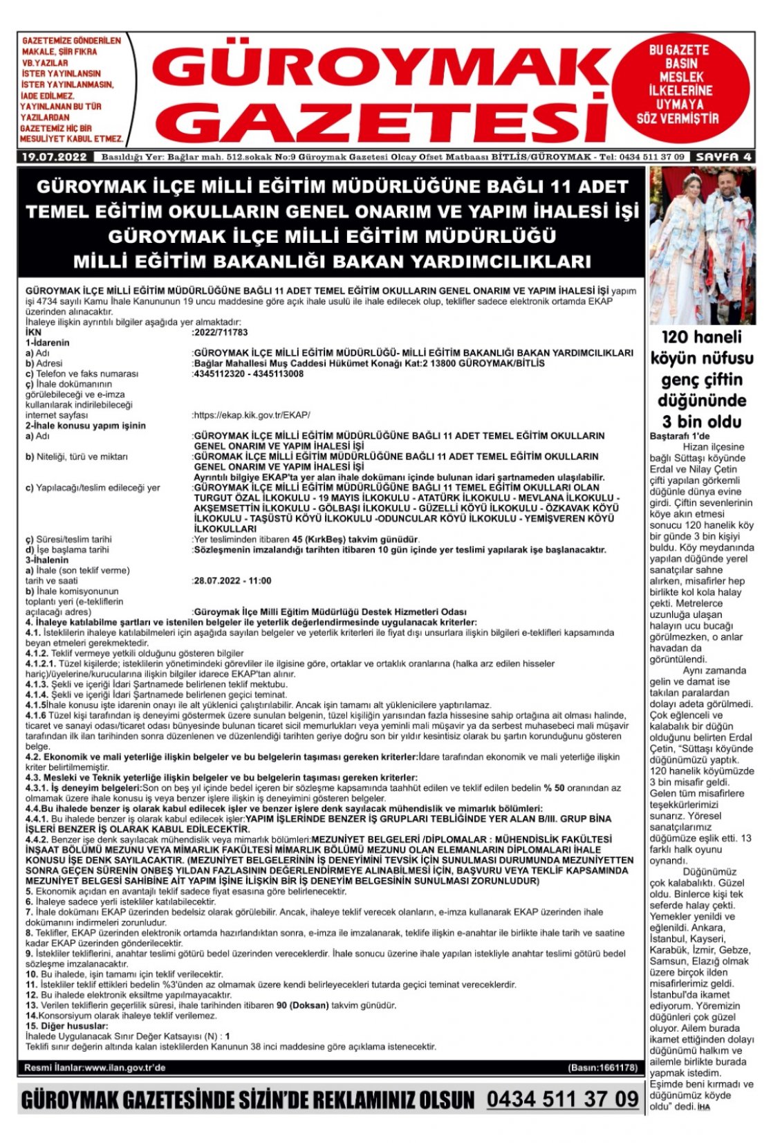 Güroymak Gazetesi  Sayılı Gazete Küpürü