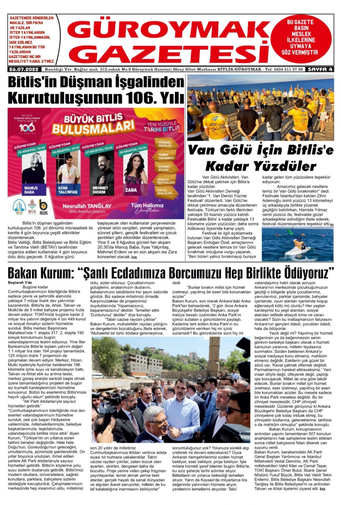 Güroymak Gazetesi  Sayılı Gazete Küpürü