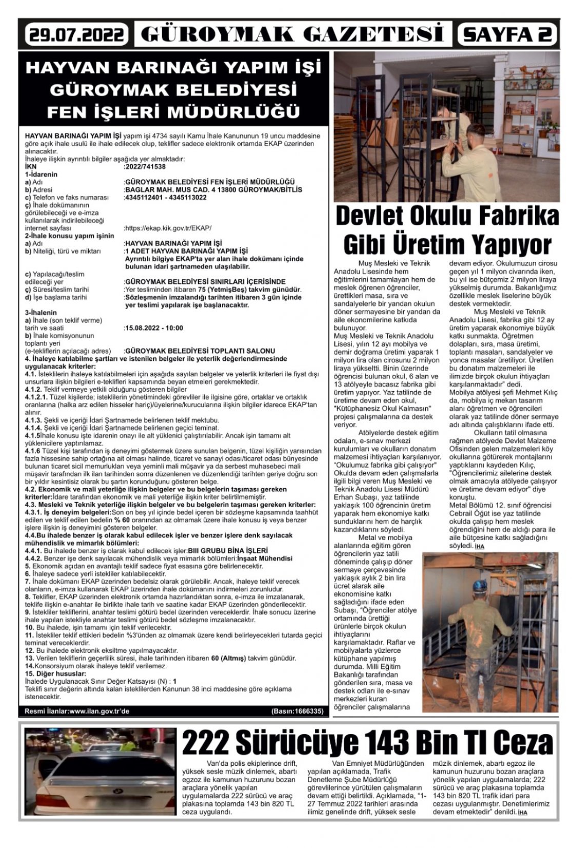 Güroymak Gazetesi  Sayılı Gazete Küpürü