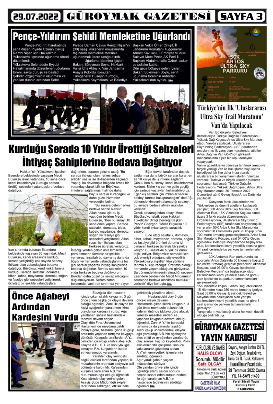 Güroymak Gazetesi  Sayılı Gazete Küpürü