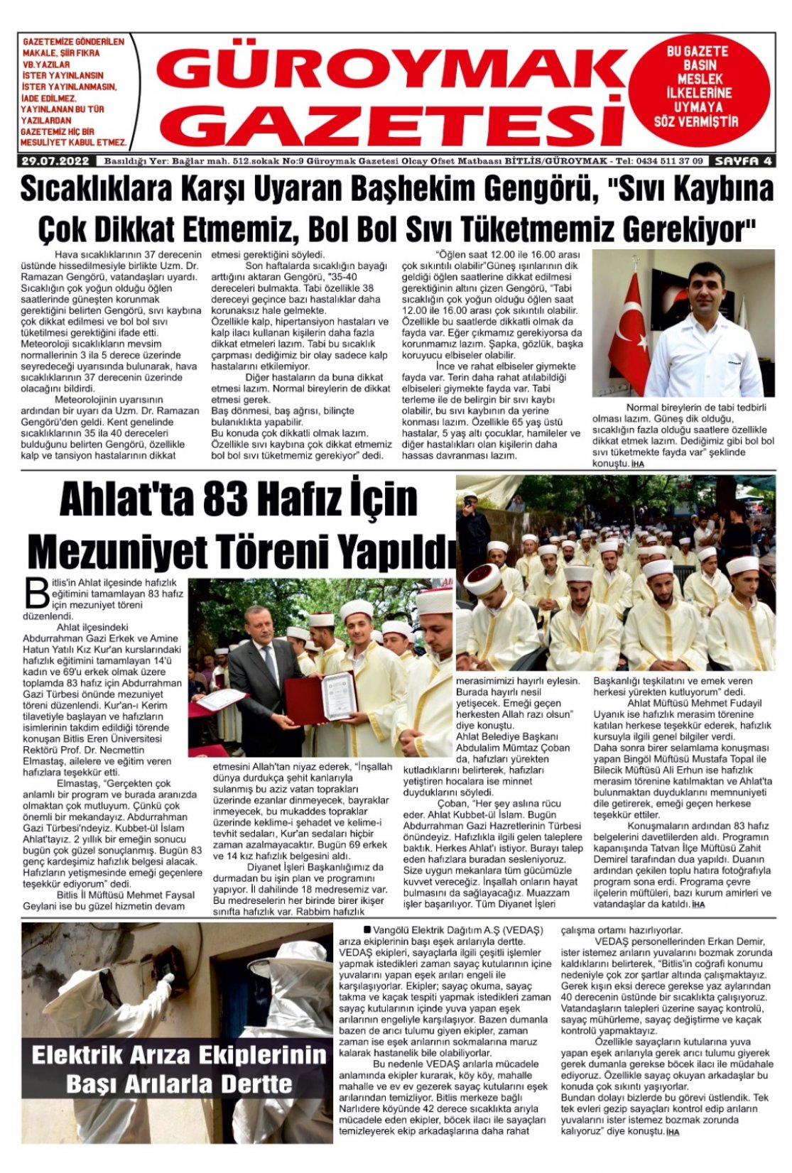 Güroymak Gazetesi  Sayılı Gazete Küpürü