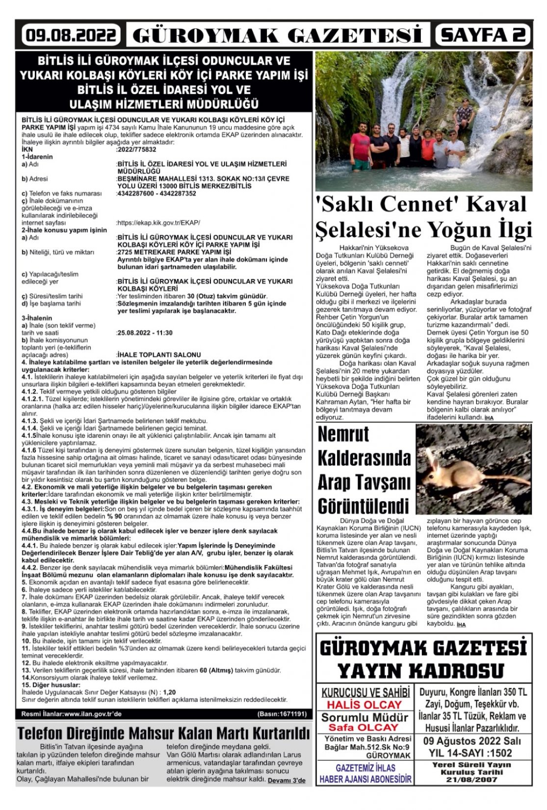 Güroymak Gazetesi  Sayılı Gazete Küpürü