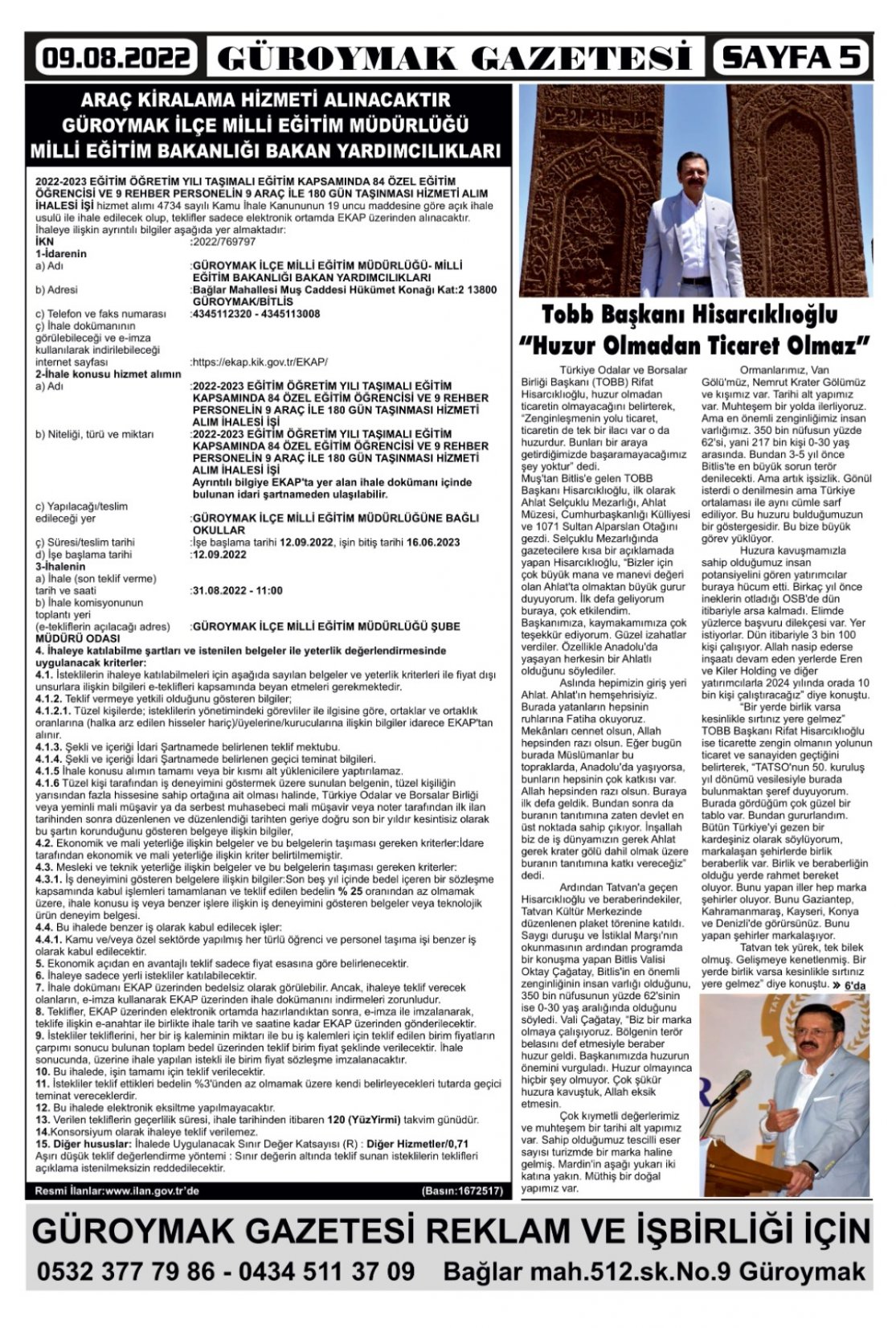 Güroymak Gazetesi  Sayılı Gazete Küpürü