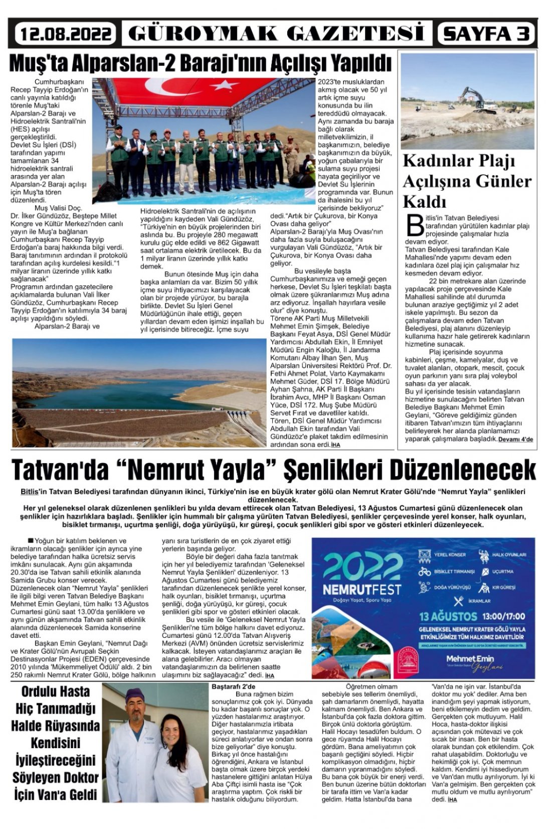 Güroymak Gazetesi  Sayılı Gazete Küpürü