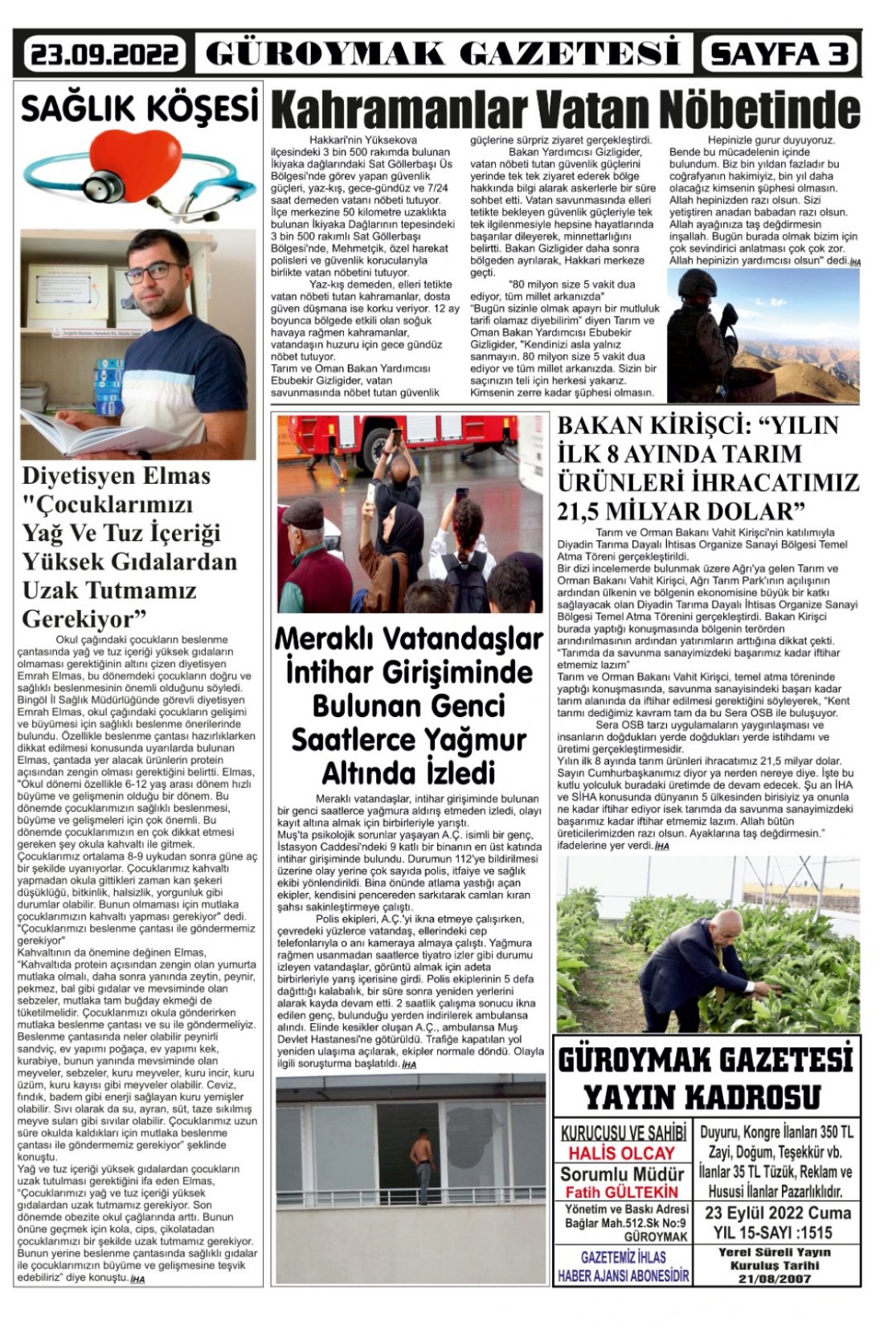 Güroymak Gazetesi  Sayılı Gazete Küpürü