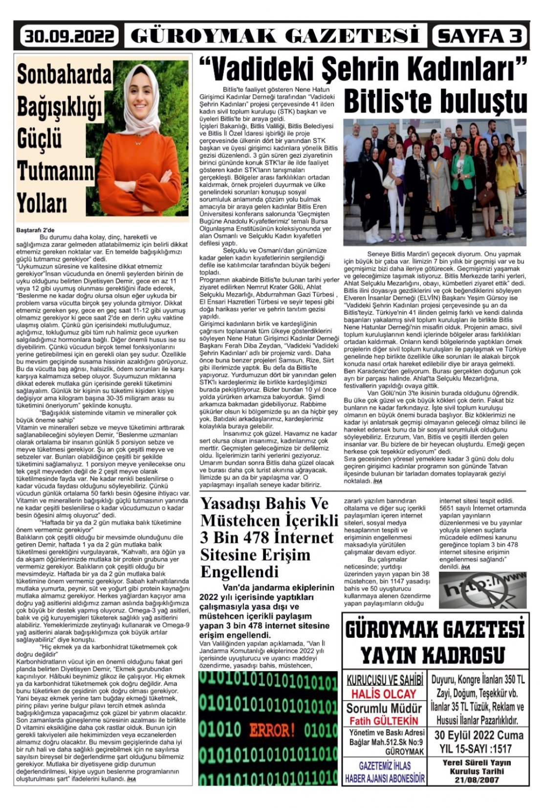 Güroymak Gazetesi  Sayılı Gazete Küpürü