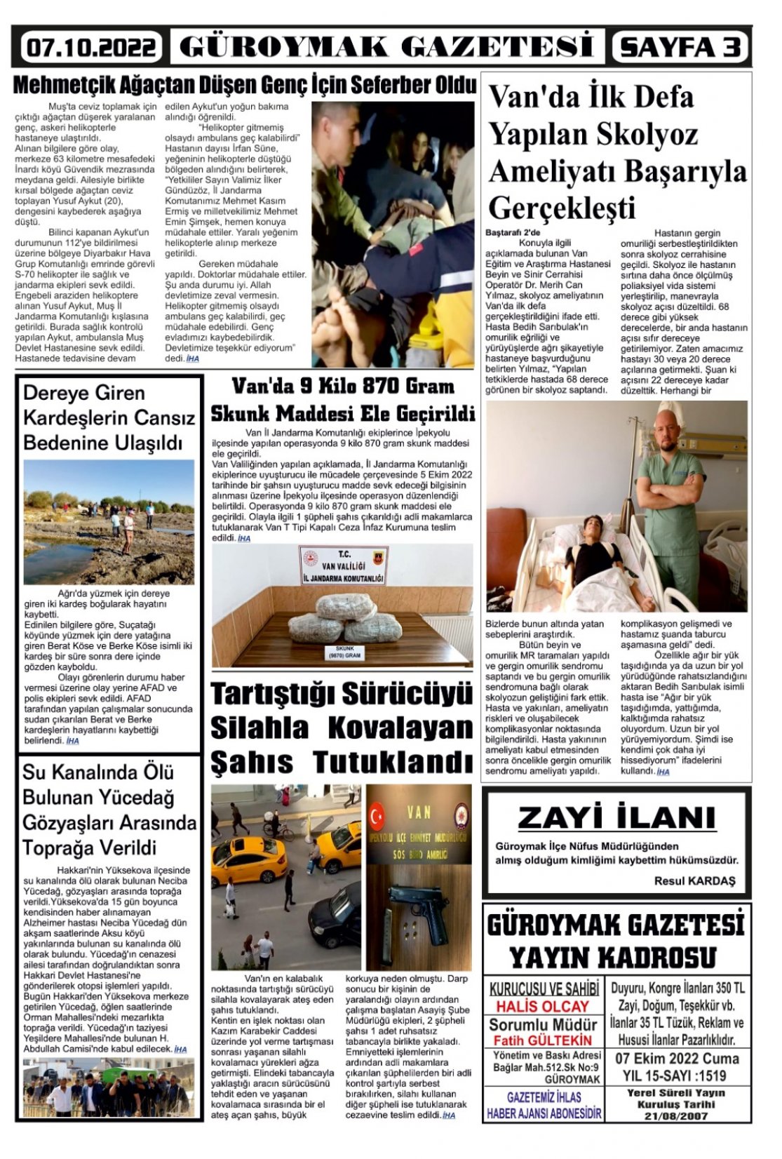 Güroymak Gazetesi  Sayılı Gazete Küpürü