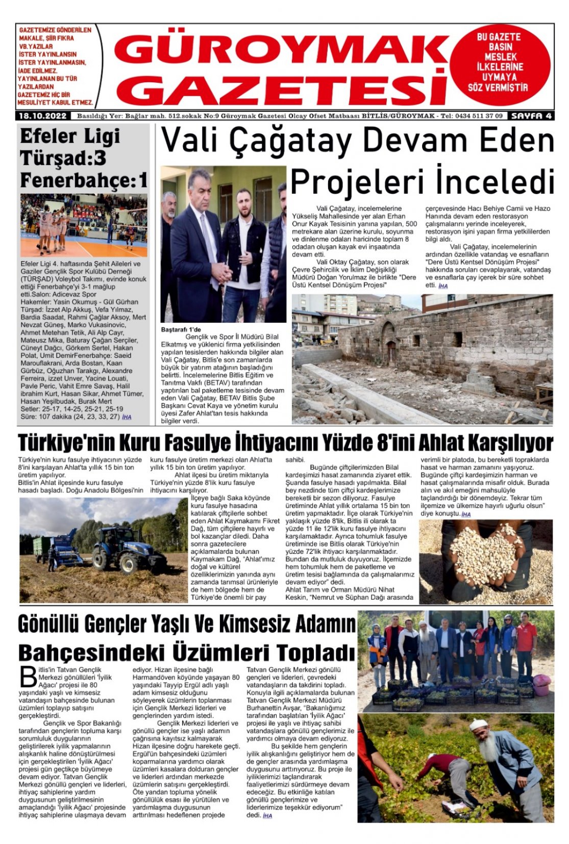 Güroymak Gazetesi  Sayılı Gazete Küpürü