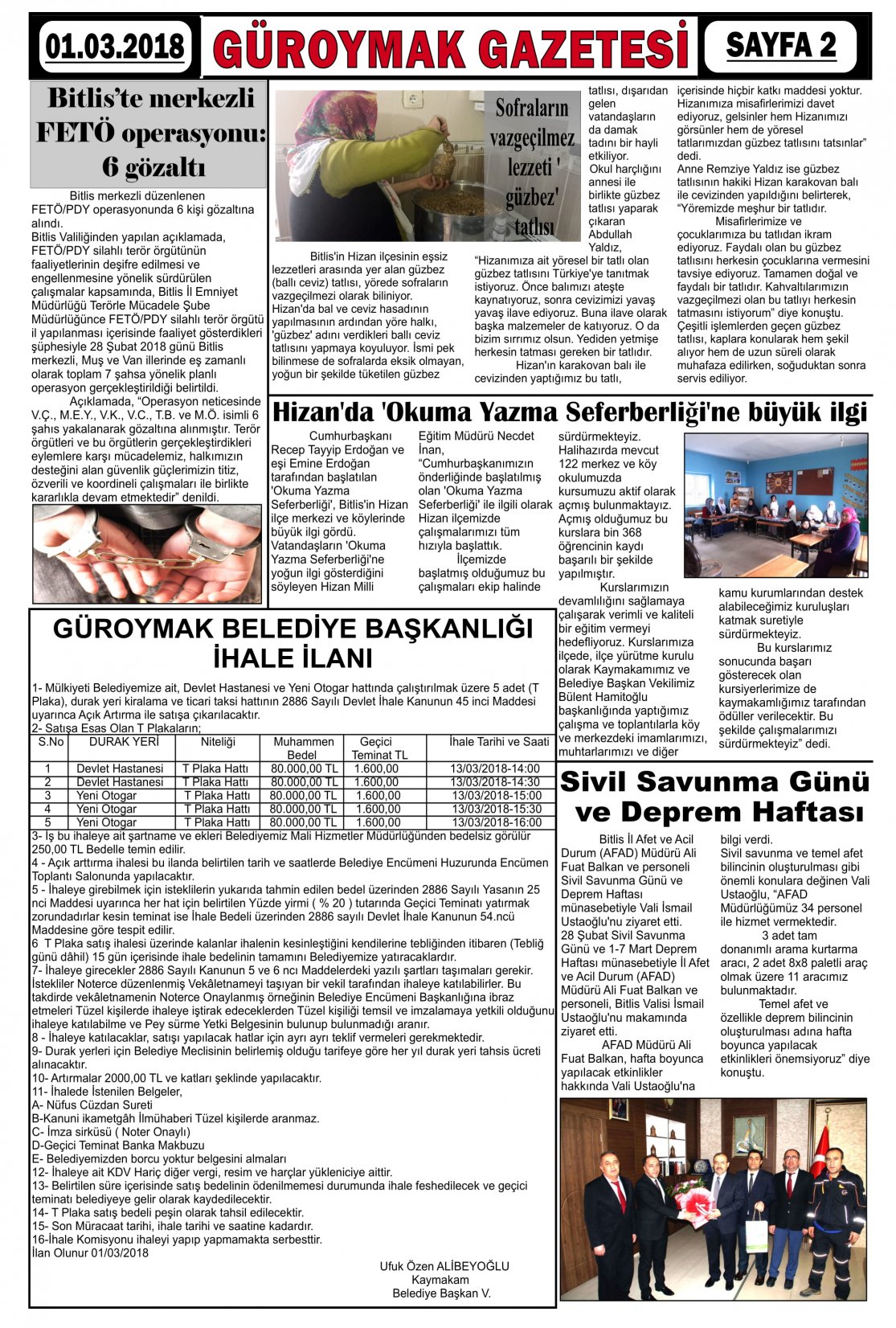 Güroymak Gazetesi  Sayılı Gazete Küpürü