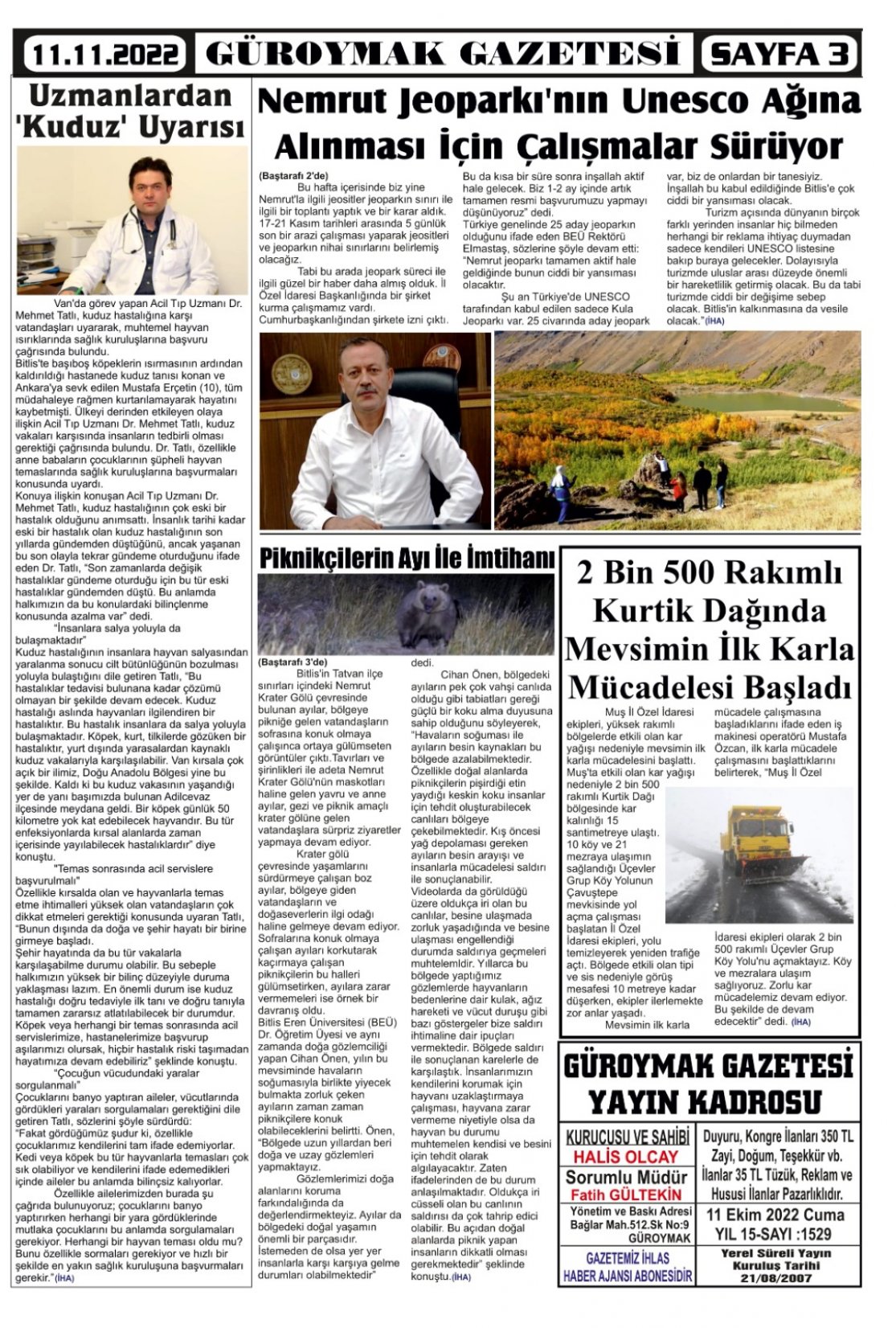 Güroymak Gazetesi  Sayılı Gazete Küpürü