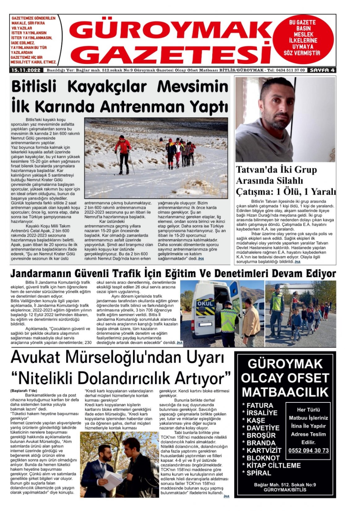 Güroymak Gazetesi  Sayılı Gazete Küpürü