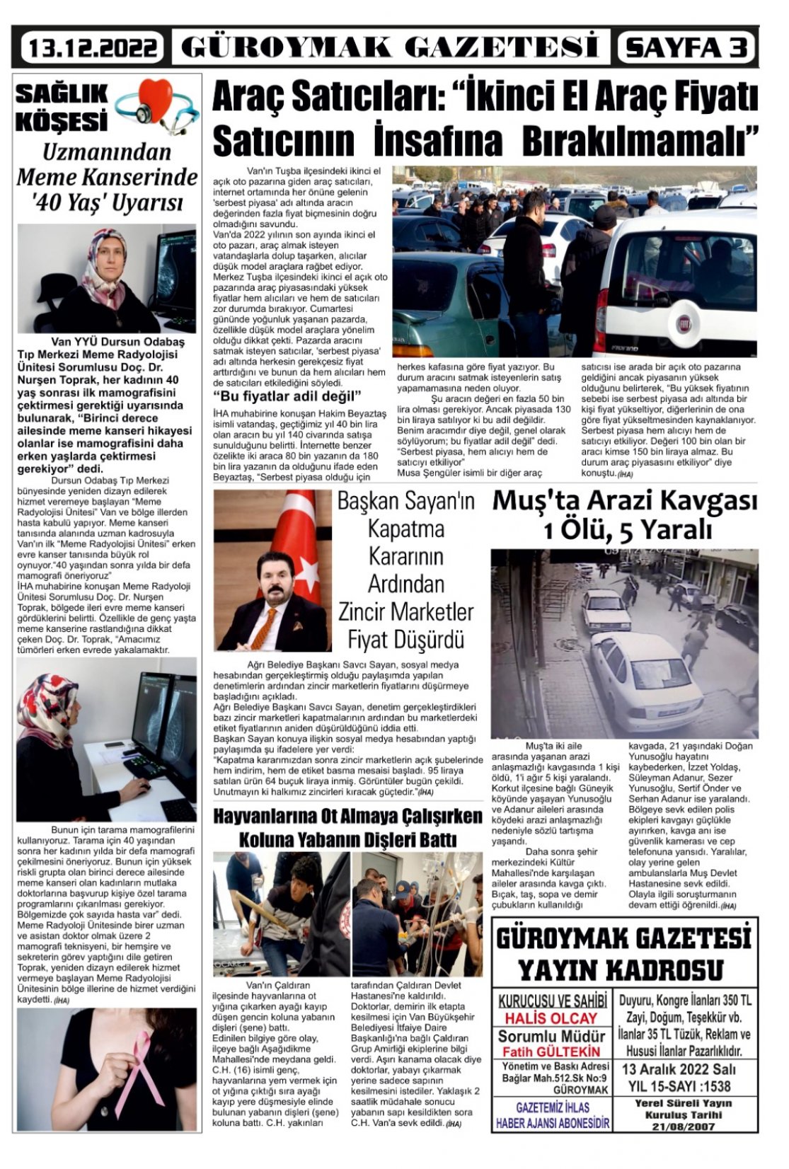 Güroymak Gazetesi  Sayılı Gazete Küpürü