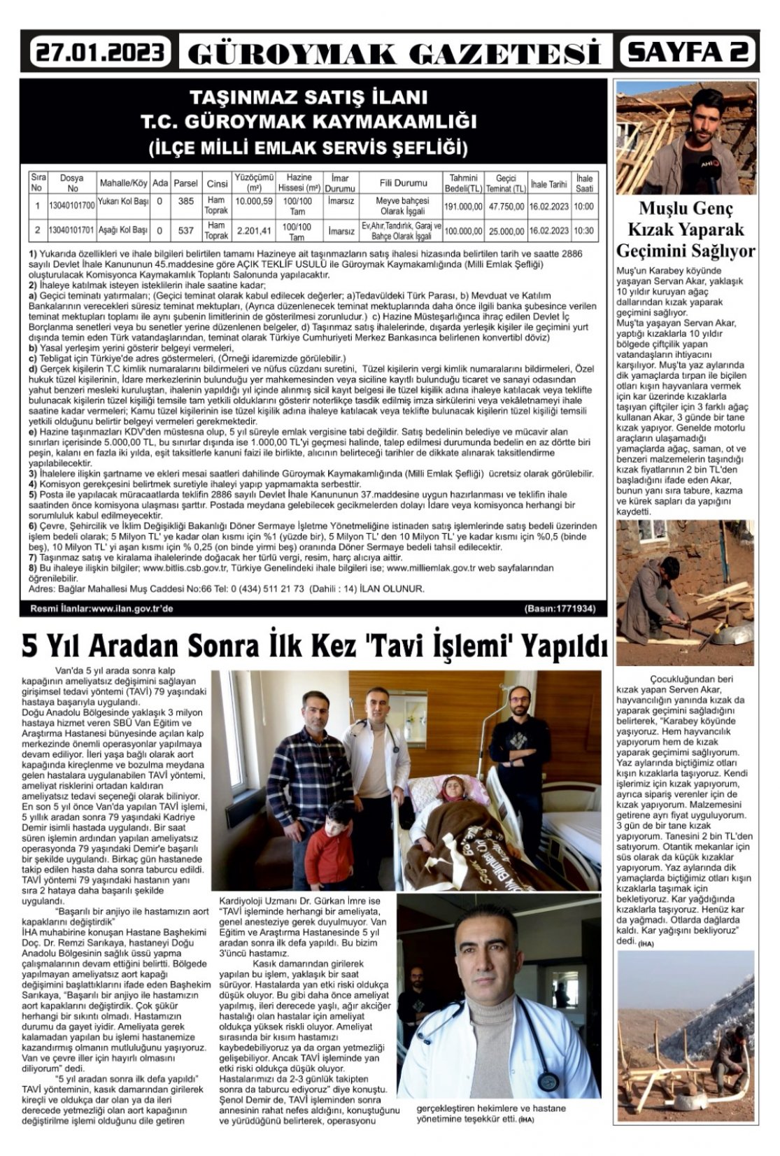 Güroymak Gazetesi  Sayılı Gazete Küpürü