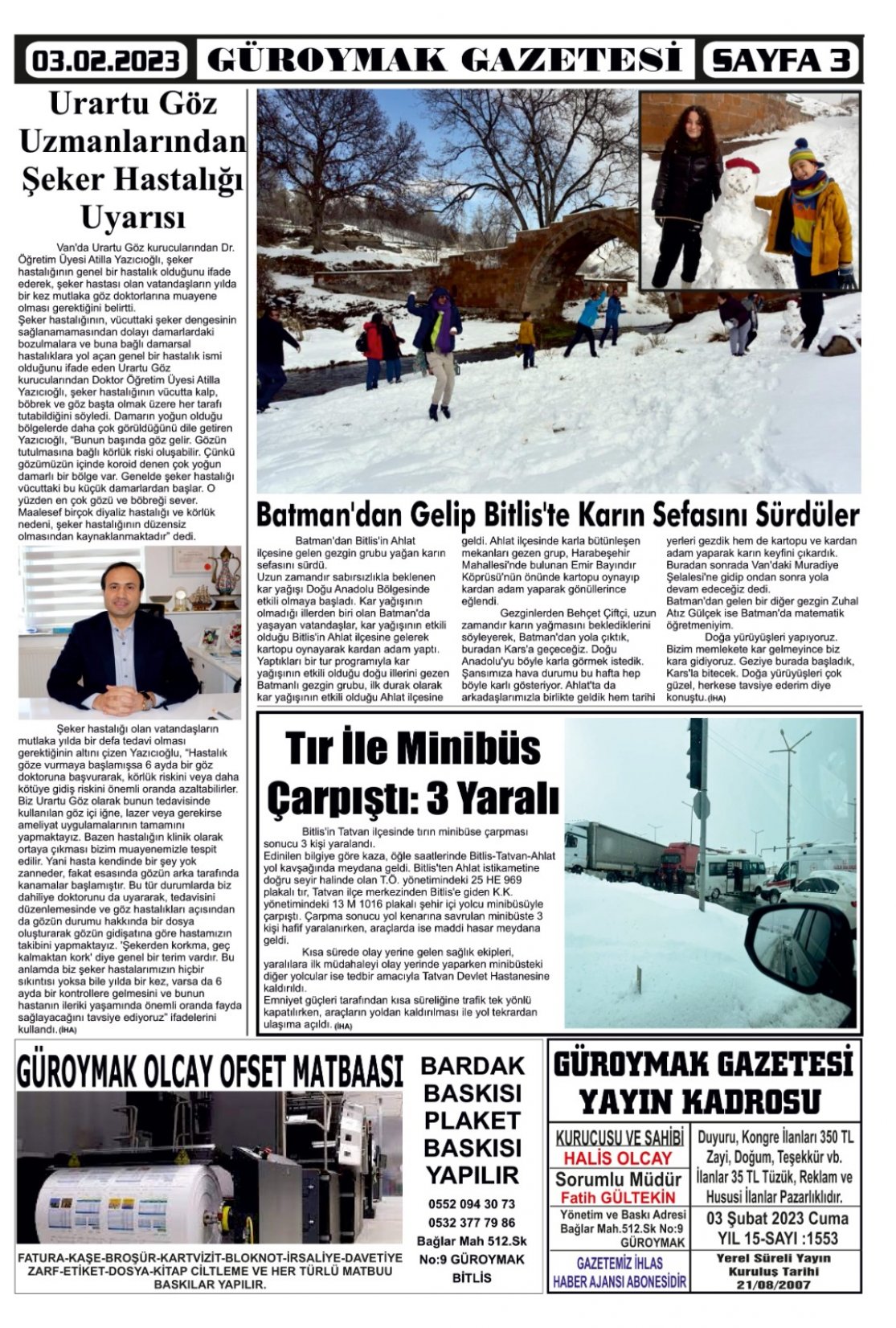 Güroymak Gazetesi  Sayılı Gazete Küpürü