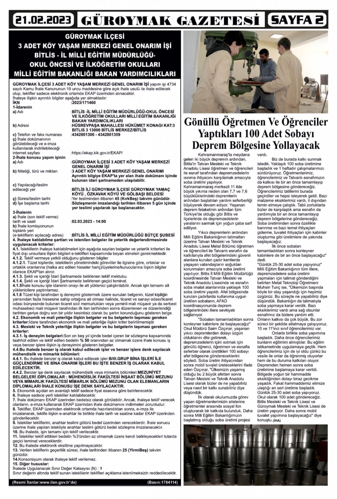 Güroymak Gazetesi  Sayılı Gazete Küpürü