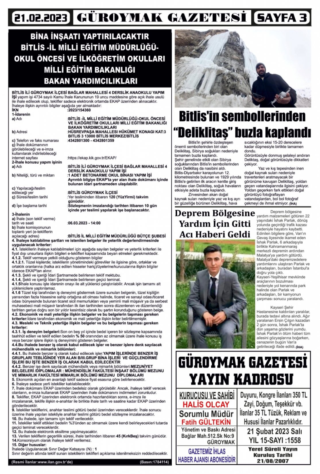 Güroymak Gazetesi  Sayılı Gazete Küpürü