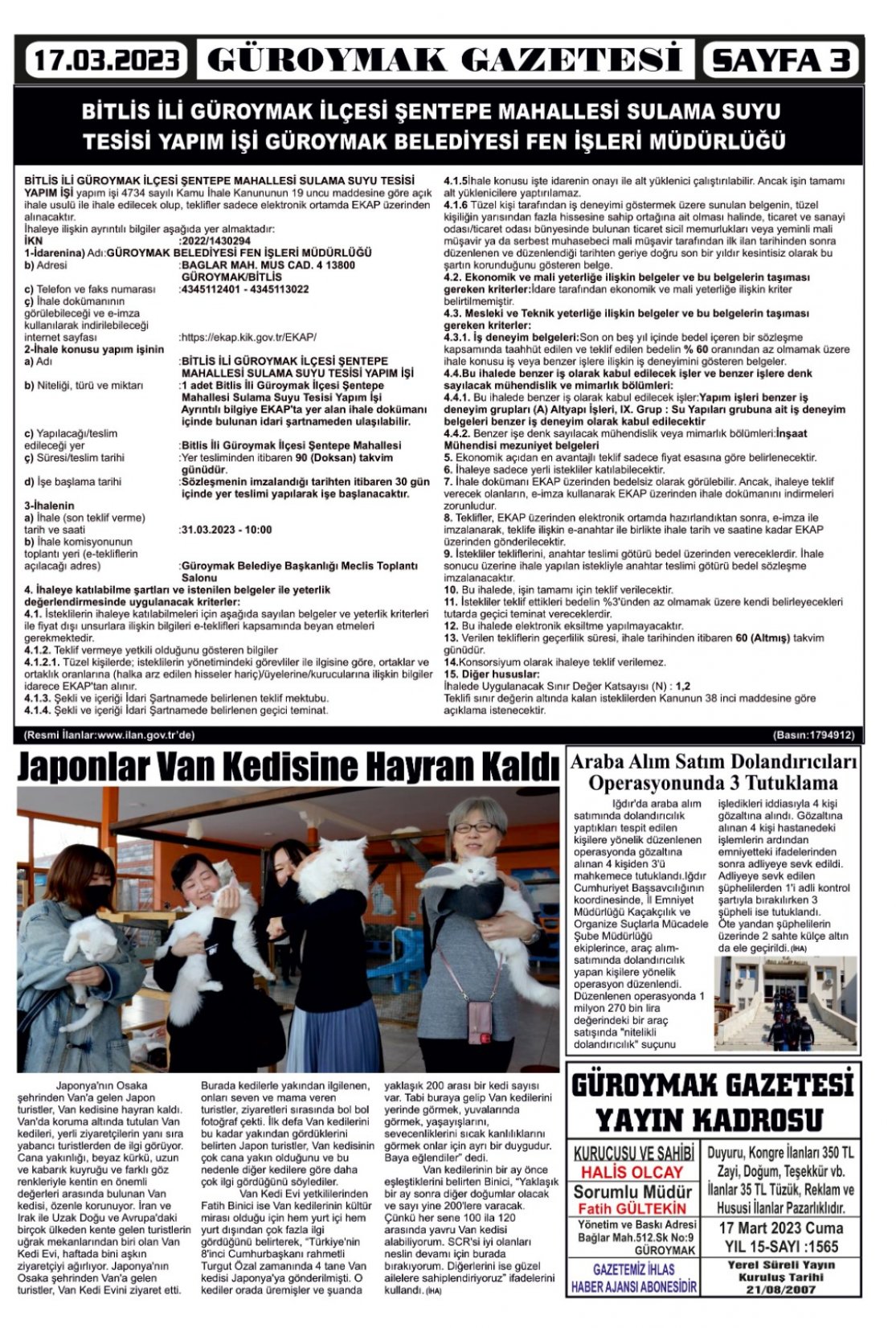 Güroymak Gazetesi  Sayılı Gazete Küpürü