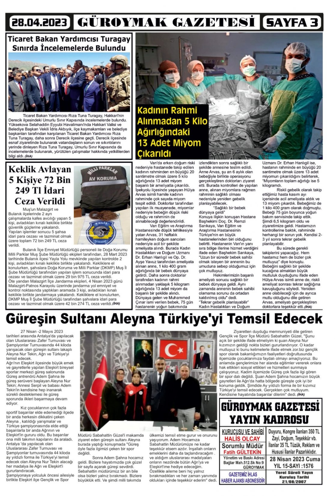 Güroymak Gazetesi  Sayılı Gazete Küpürü