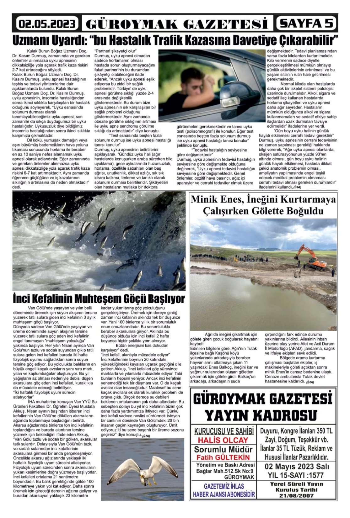 Güroymak Gazetesi  Sayılı Gazete Küpürü