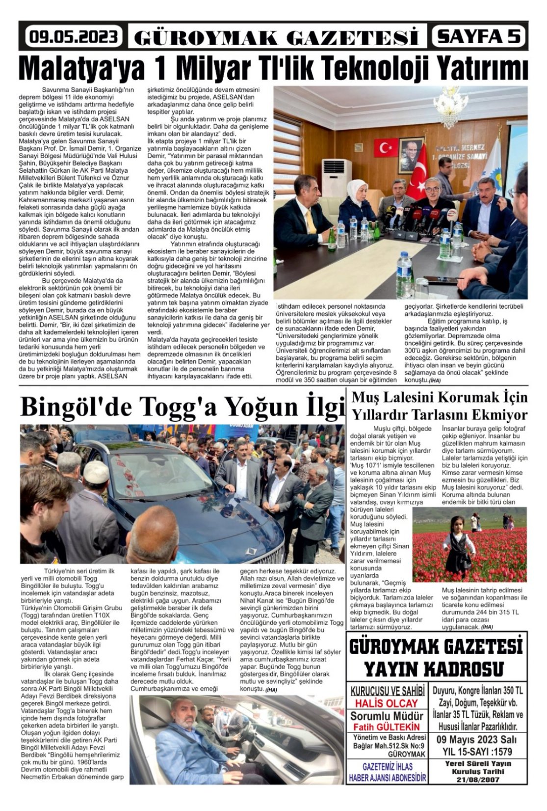 Güroymak Gazetesi  Sayılı Gazete Küpürü