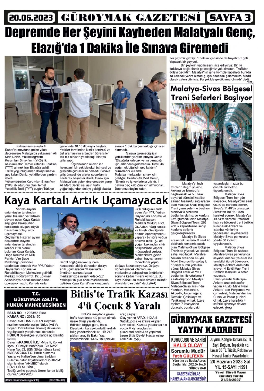 Güroymak Gazetesi  Sayılı Gazete Küpürü