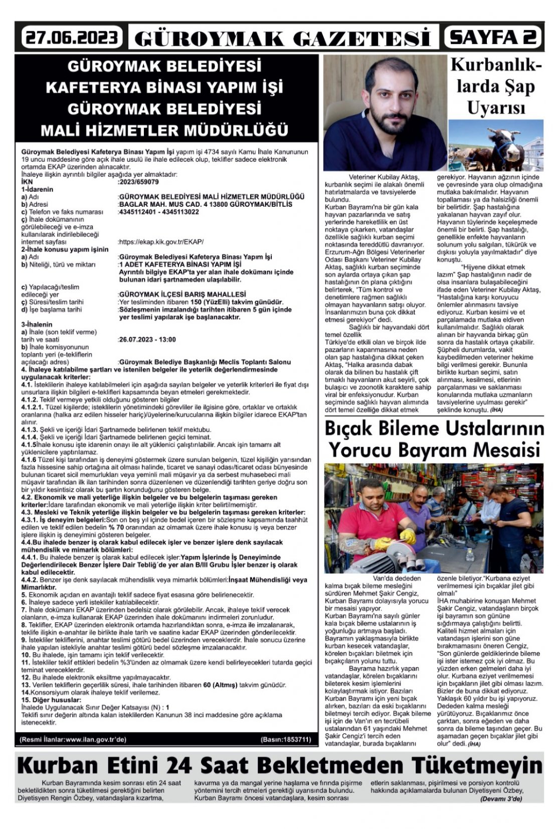 Güroymak Gazetesi  Sayılı Gazete Küpürü