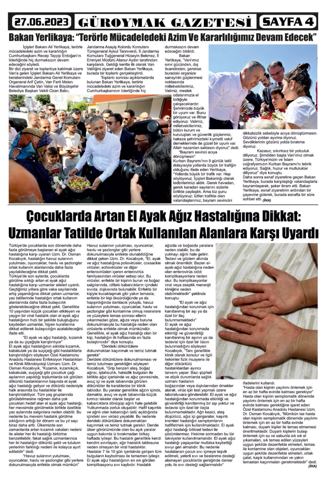 Güroymak Gazetesi  Sayılı Gazete Küpürü
