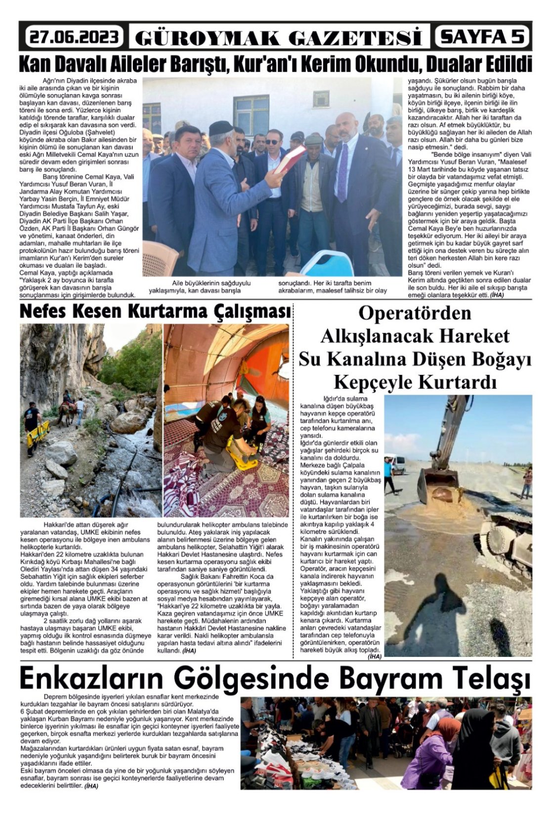 Güroymak Gazetesi  Sayılı Gazete Küpürü