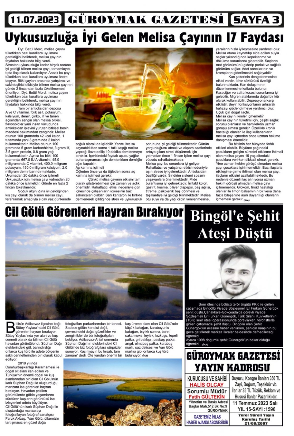 Güroymak Gazetesi  Sayılı Gazete Küpürü