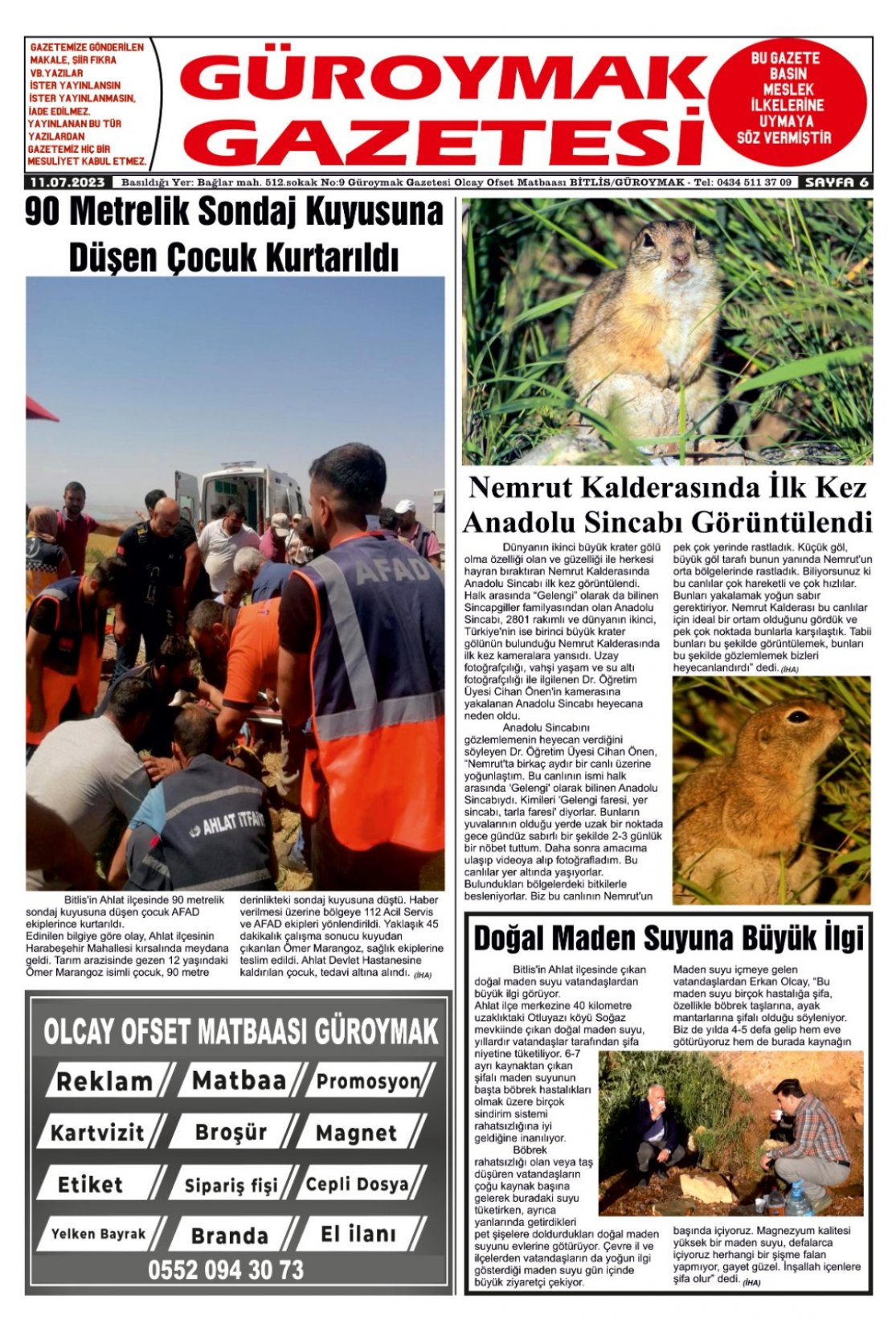 Güroymak Gazetesi  Sayılı Gazete Küpürü