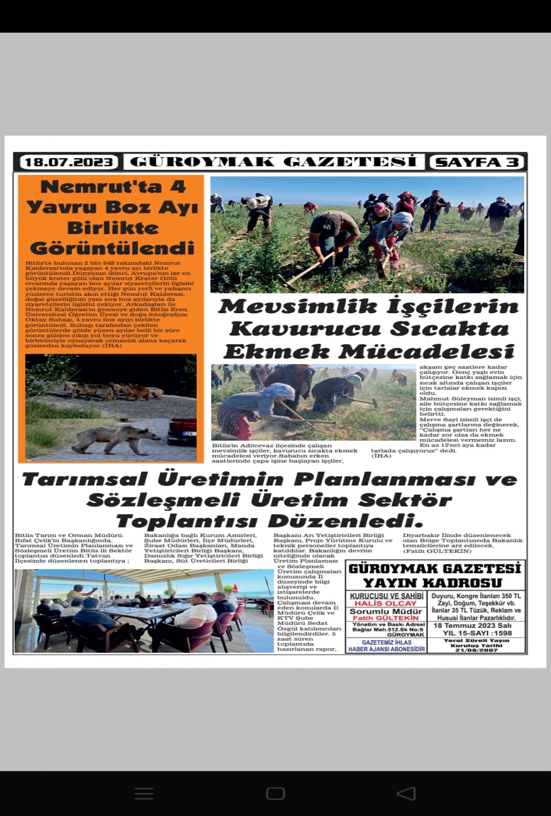 Güroymak Gazetesi  Sayılı Gazete Küpürü