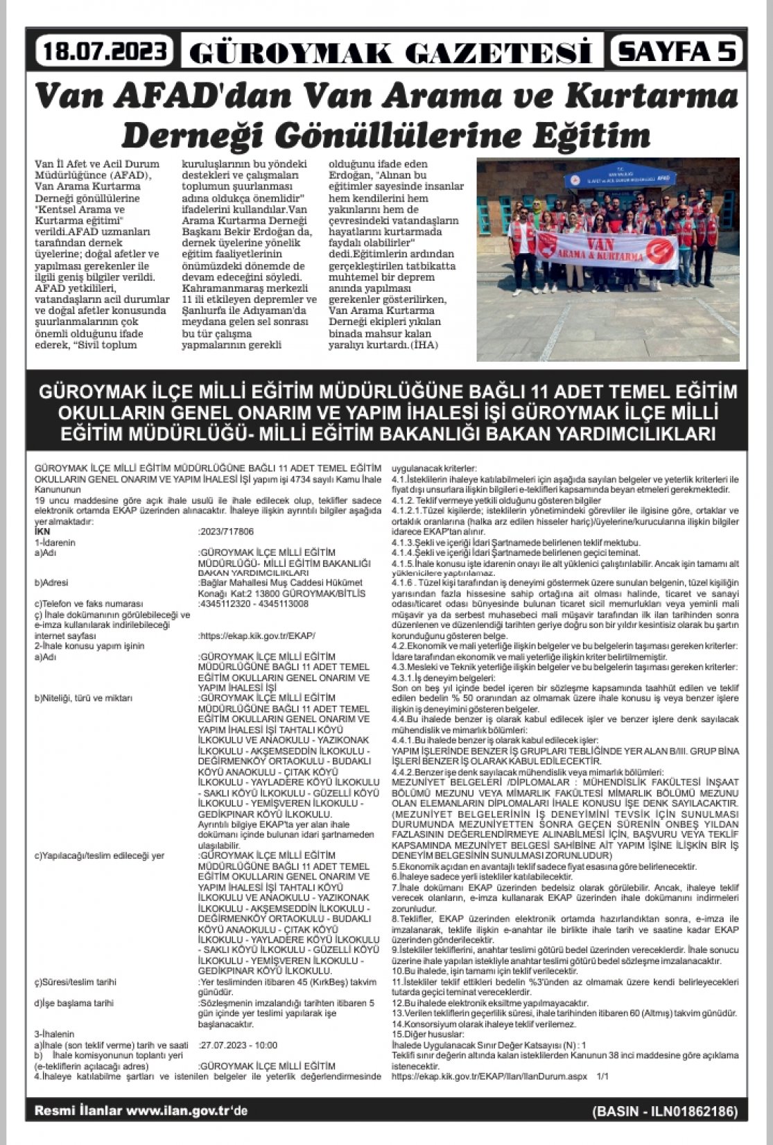 Güroymak Gazetesi  Sayılı Gazete Küpürü