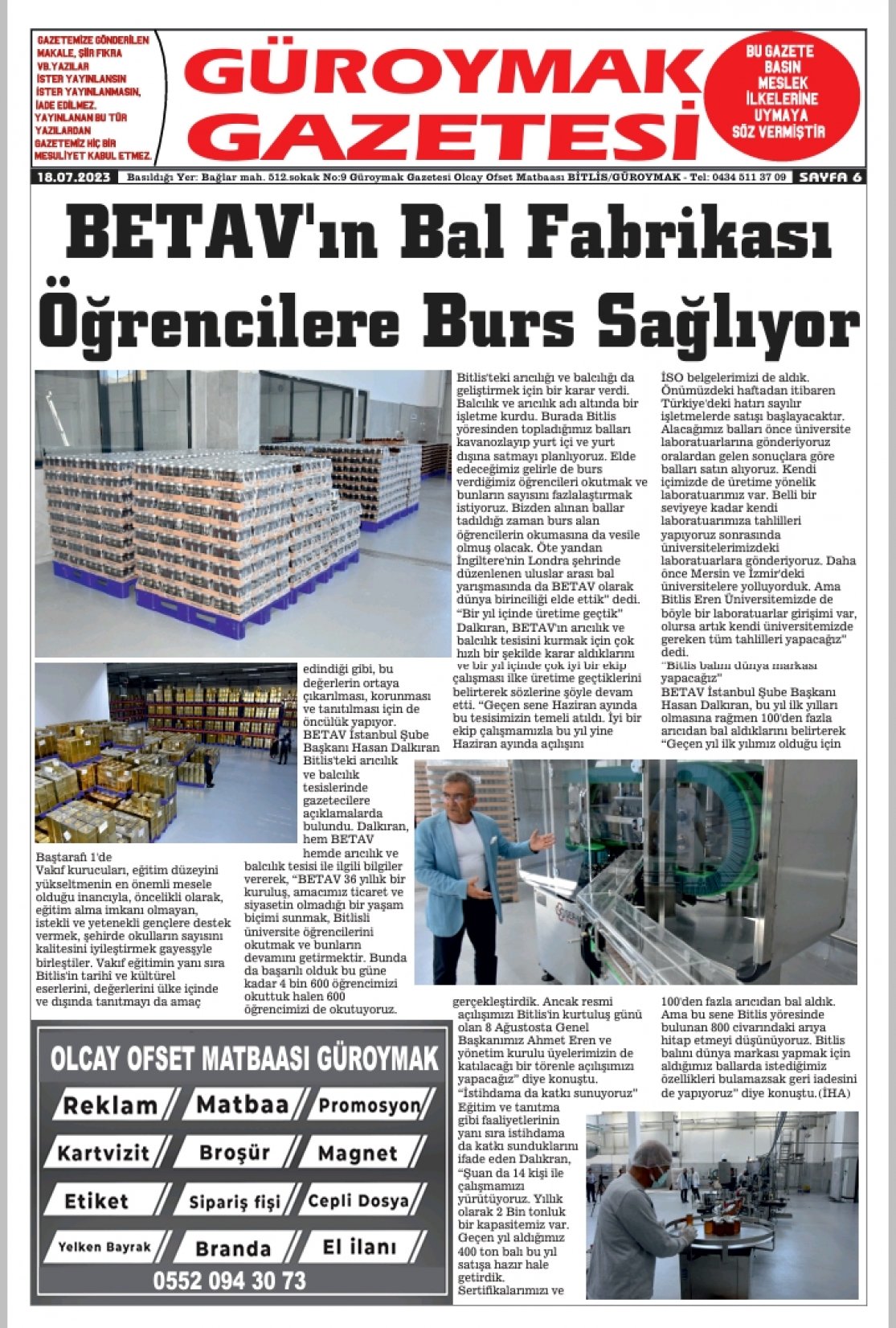 Güroymak Gazetesi  Sayılı Gazete Küpürü