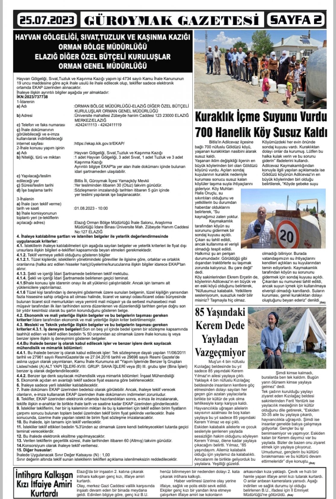 Güroymak Gazetesi  Sayılı Gazete Küpürü