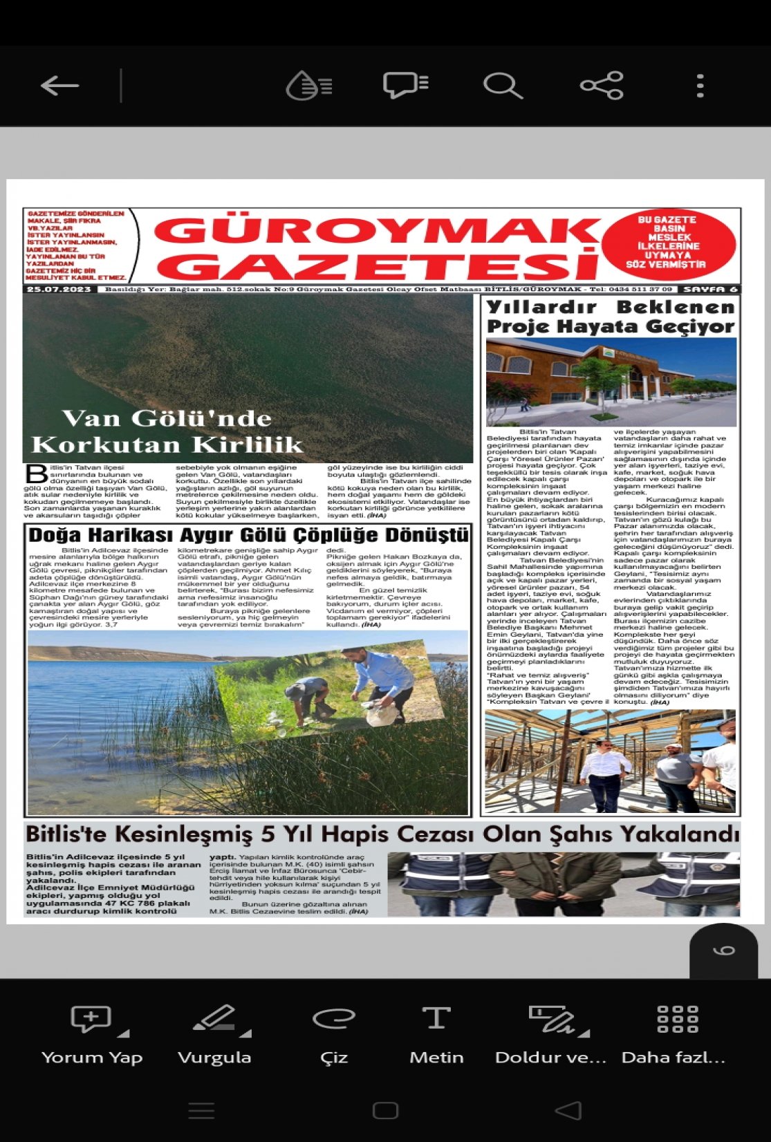 Güroymak Gazetesi  Sayılı Gazete Küpürü