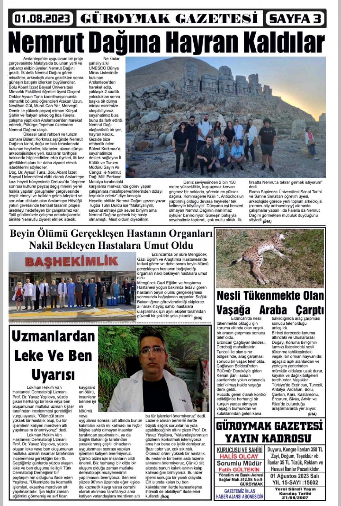 Güroymak Gazetesi  Sayılı Gazete Küpürü