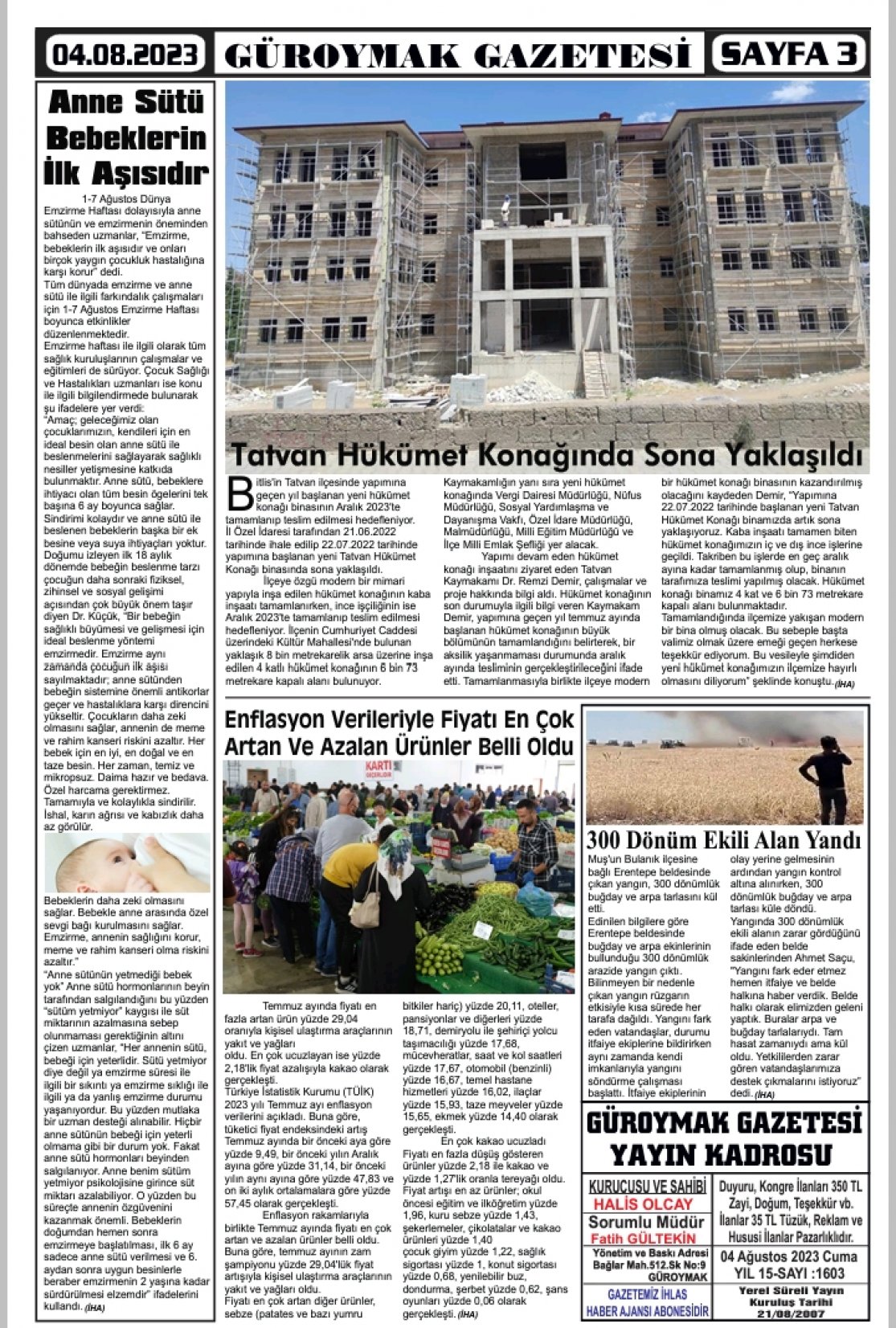 Güroymak Gazetesi  Sayılı Gazete Küpürü