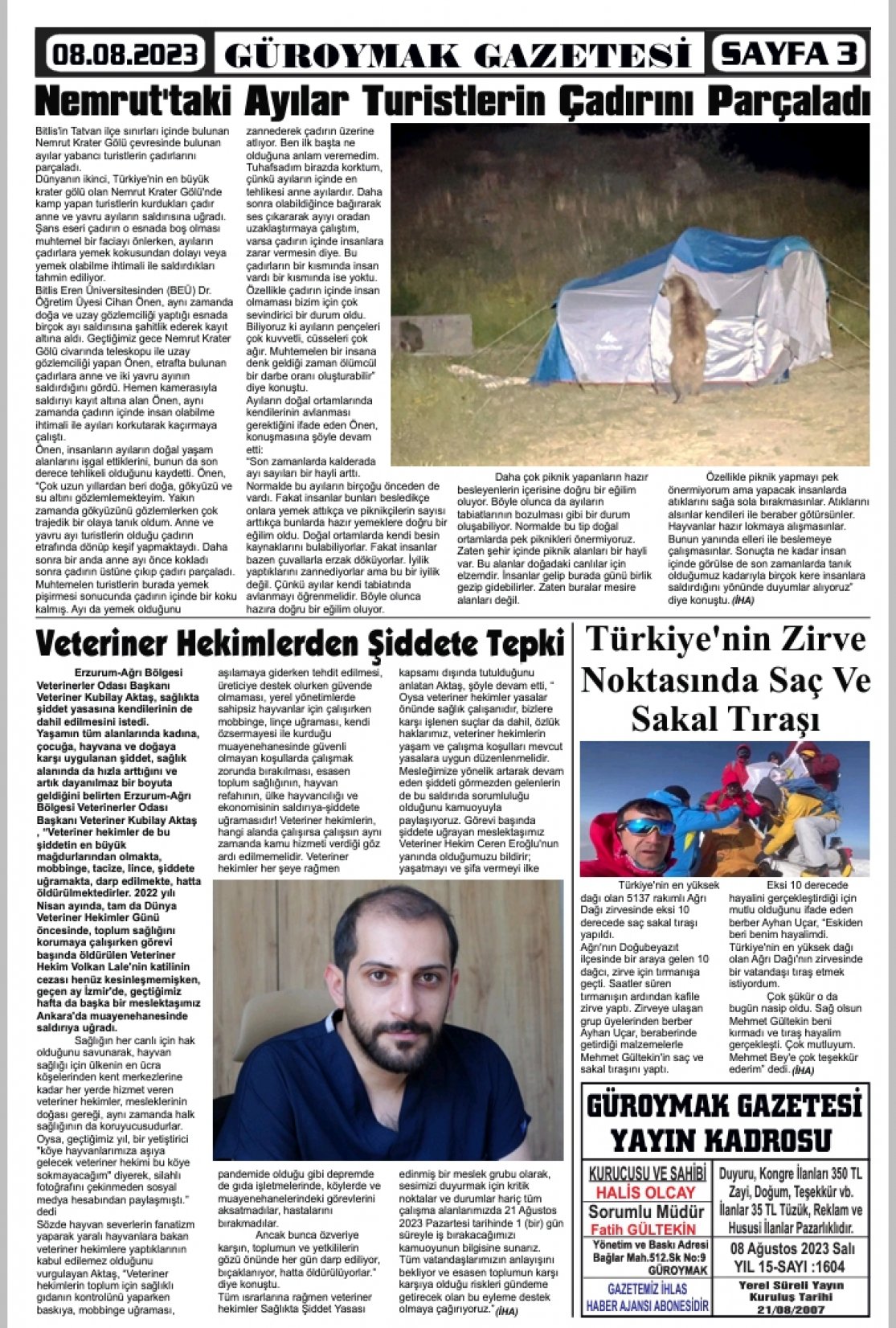 Güroymak Gazetesi  Sayılı Gazete Küpürü