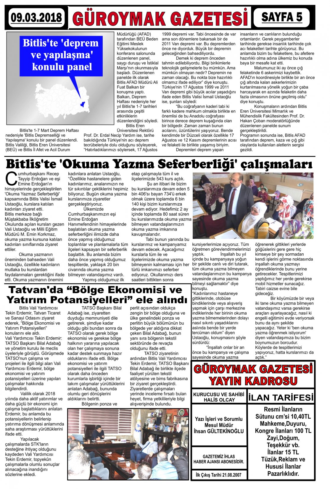 Güroymak Gazetesi  Sayılı Gazete Küpürü