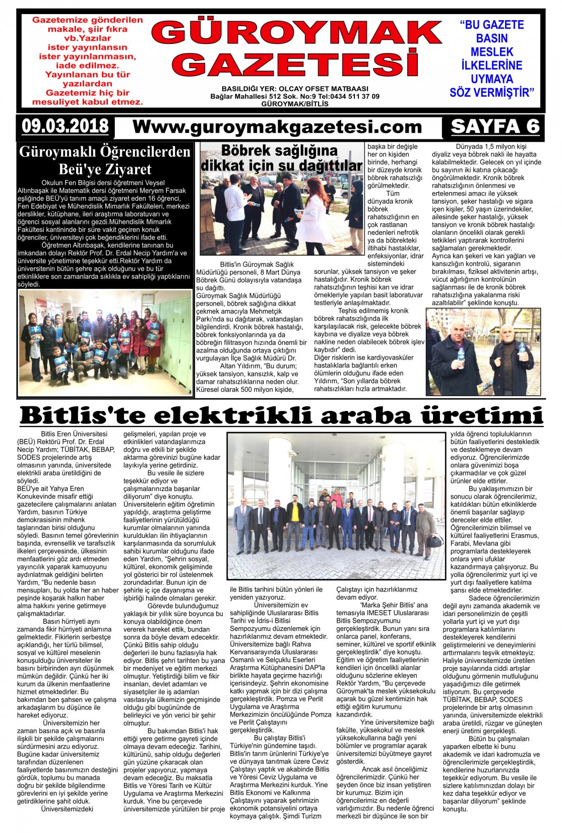 Güroymak Gazetesi  Sayılı Gazete Küpürü