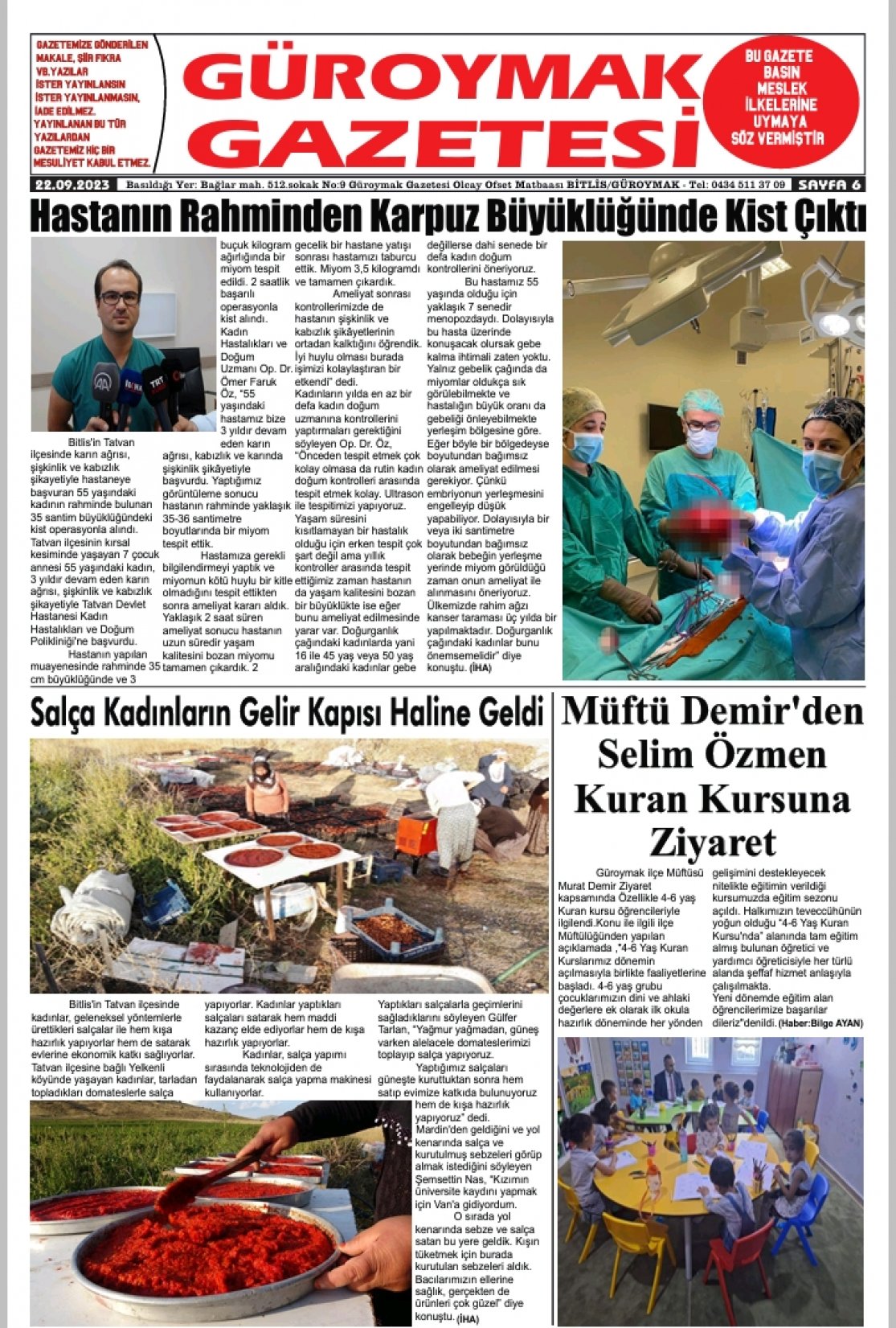 Güroymak Gazetesi  Sayılı Gazete Küpürü