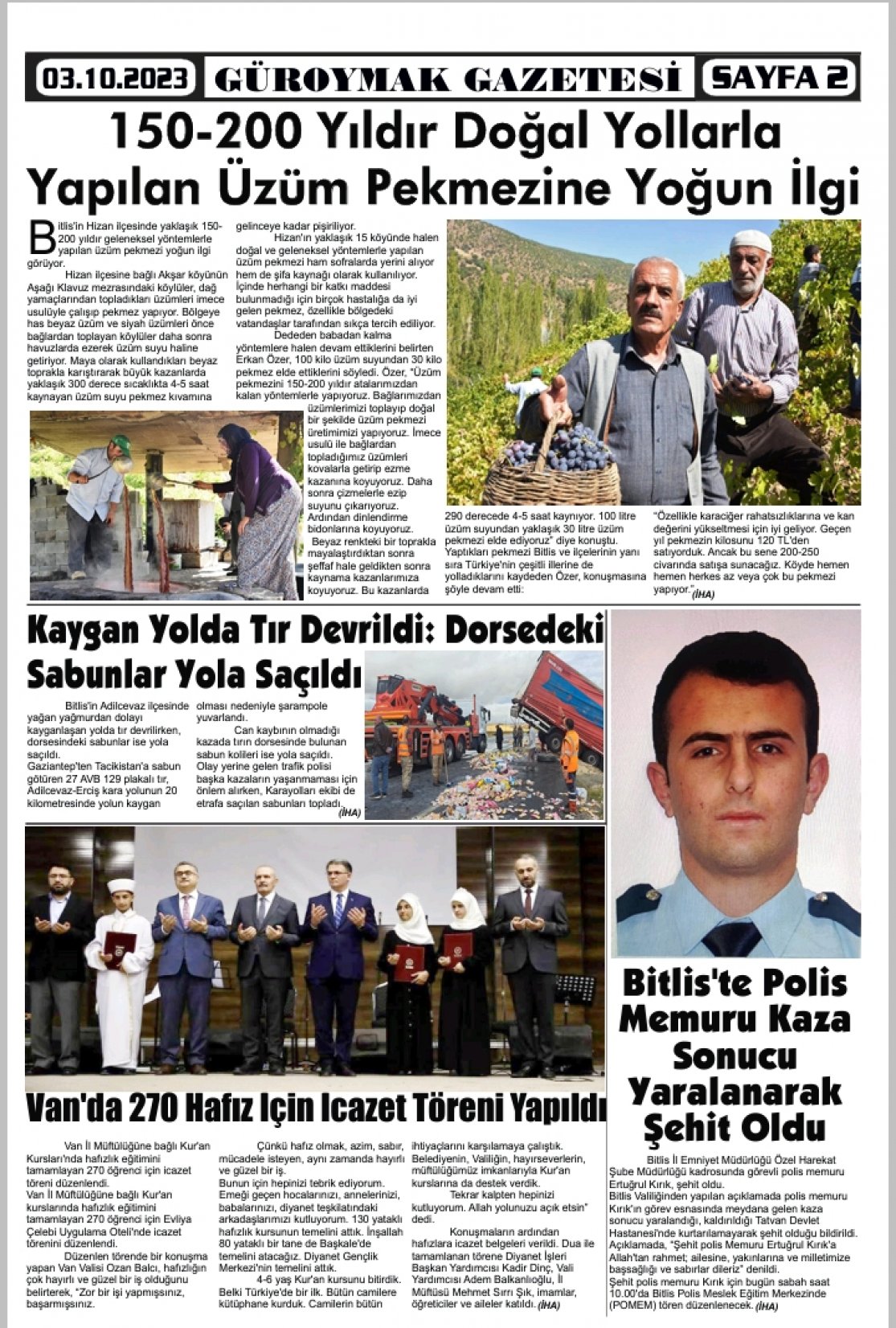 Güroymak Gazetesi  Sayılı Gazete Küpürü