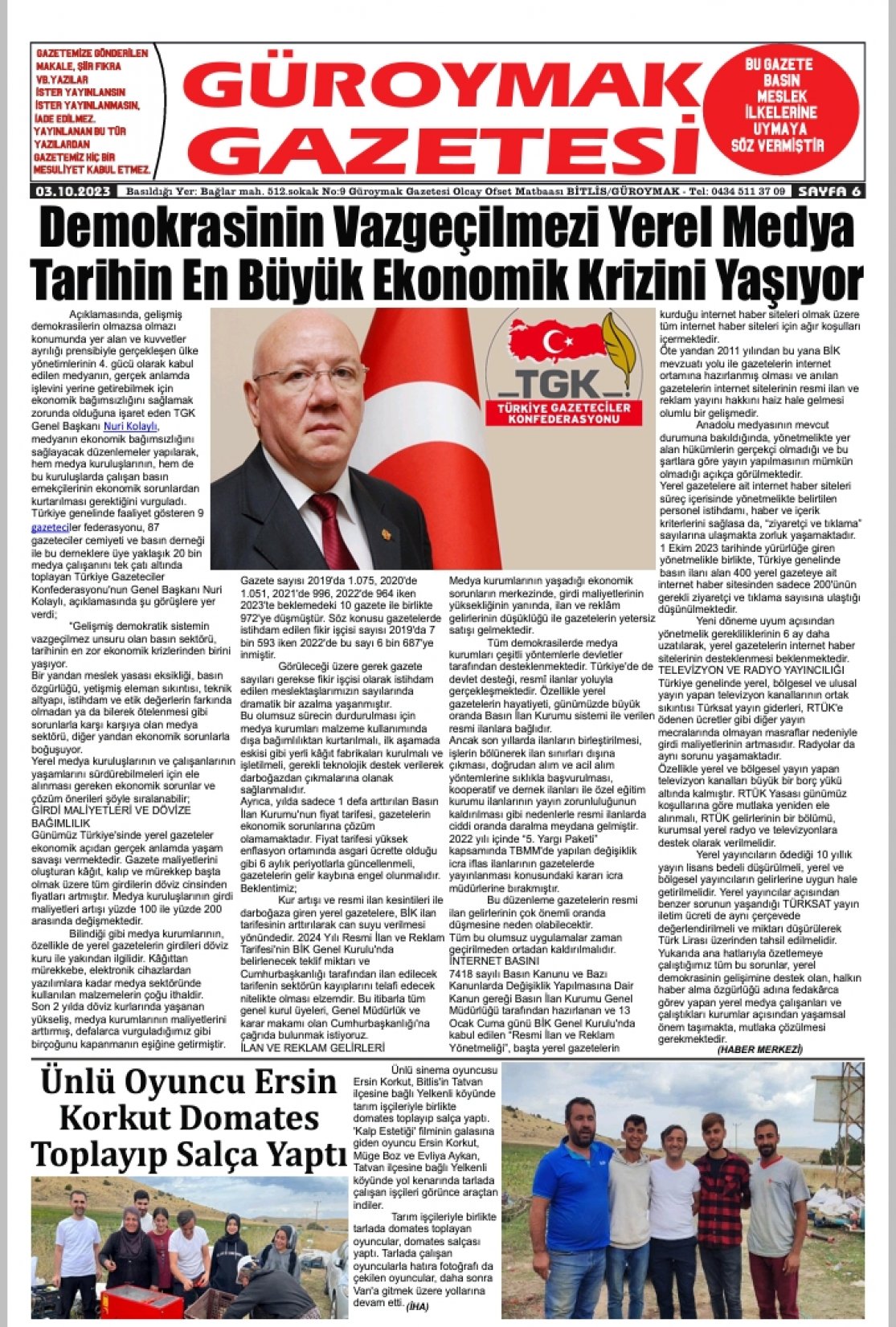 Güroymak Gazetesi  Sayılı Gazete Küpürü