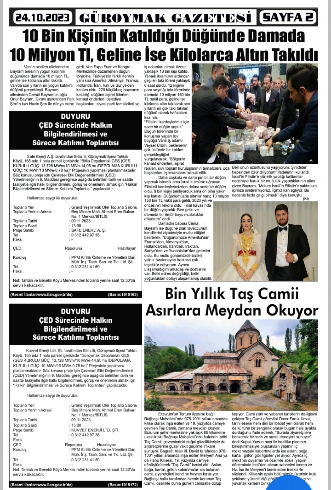 Güroymak Gazetesi  Sayılı Gazete Küpürü