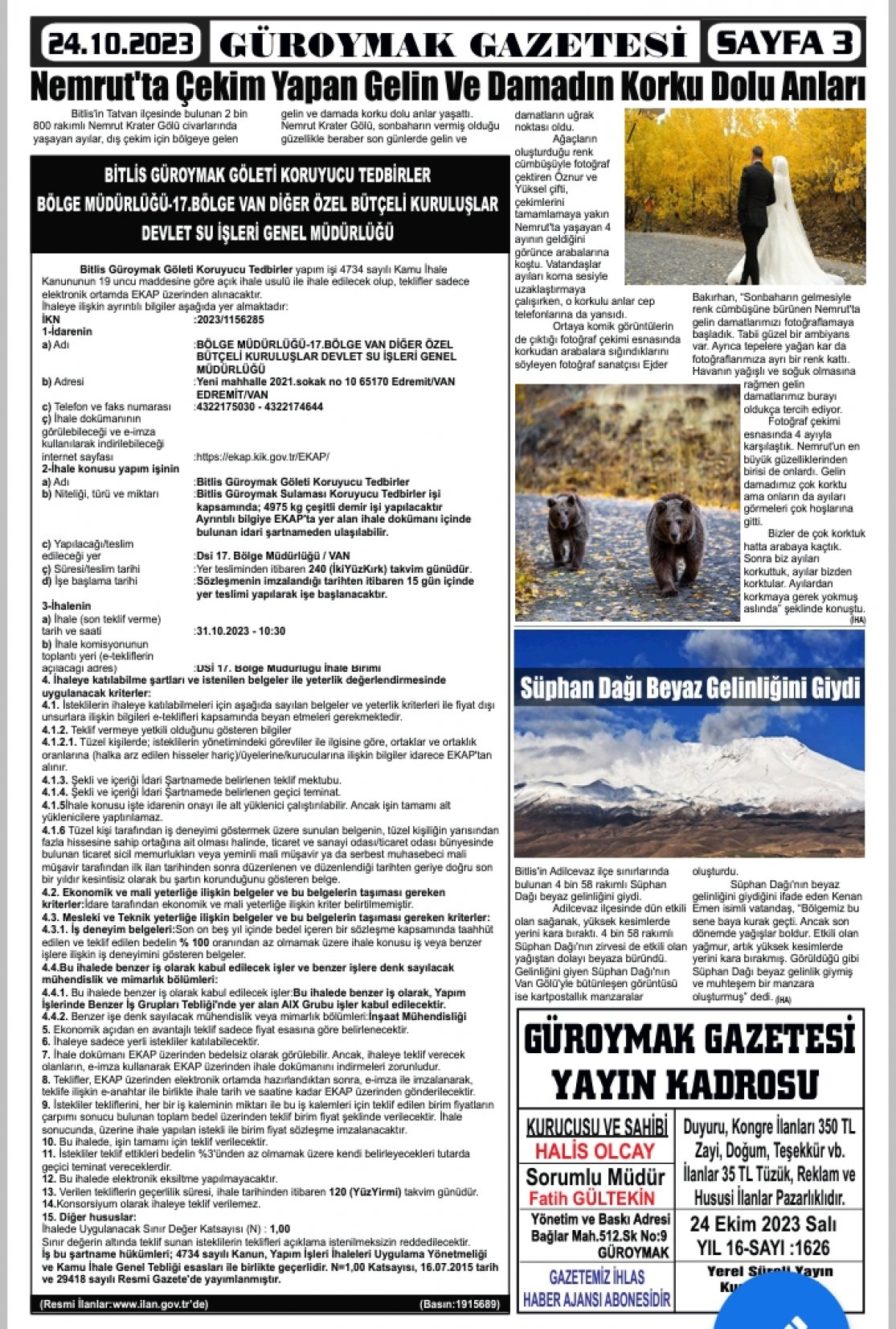 Güroymak Gazetesi  Sayılı Gazete Küpürü