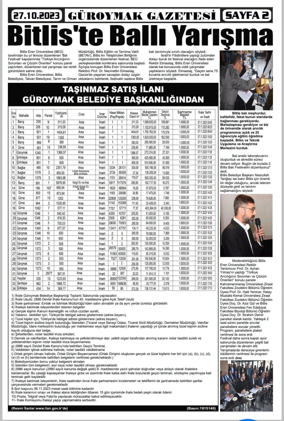 Güroymak Gazetesi  Sayılı Gazete Küpürü