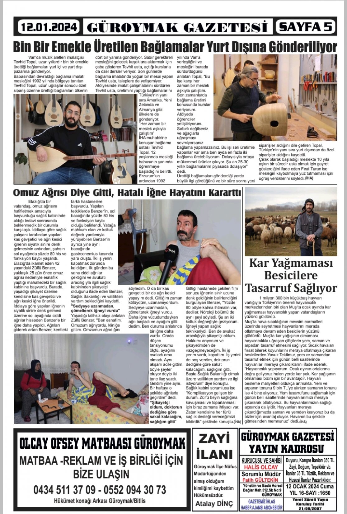 Güroymak Gazetesi  Sayılı Gazete Küpürü