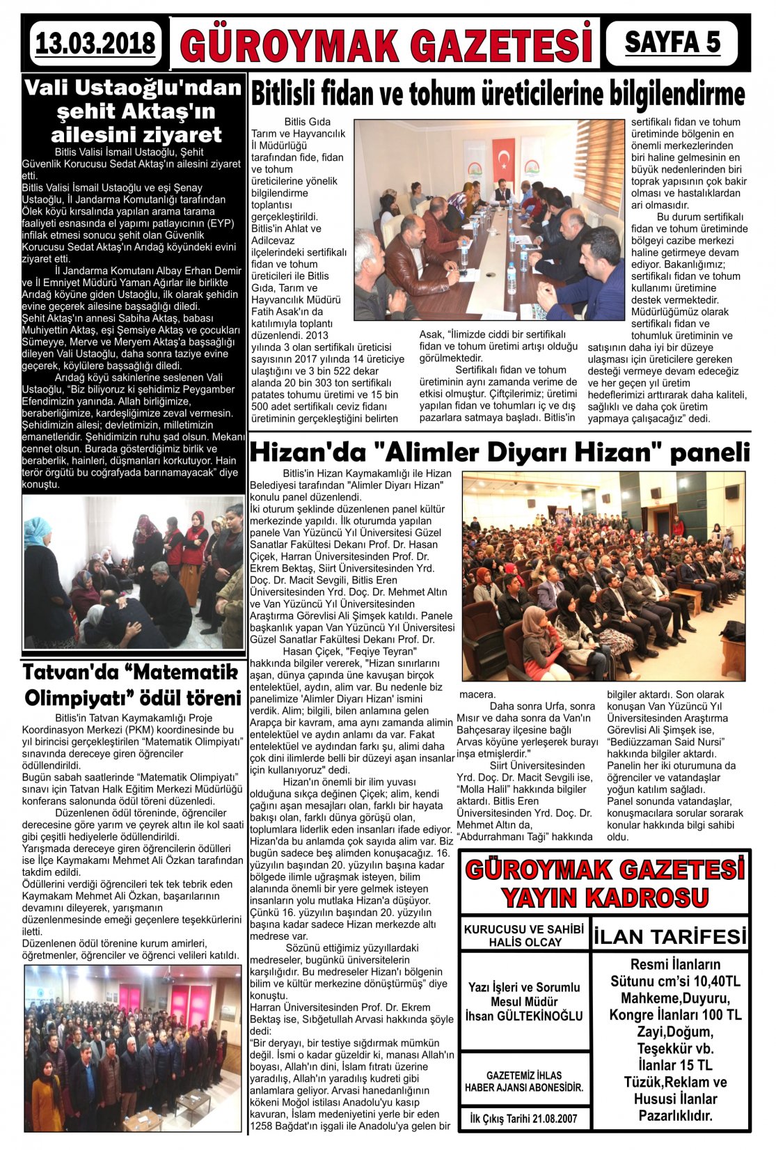 Güroymak Gazetesi  Sayılı Gazete Küpürü